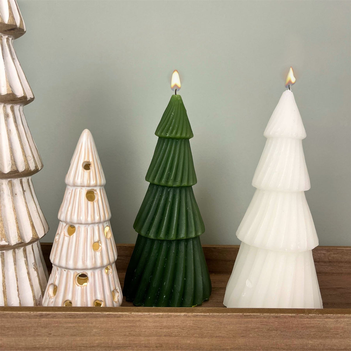 Green Christmas Tree Shaped Candle | Unscented Novelty Xmas Tree Candle - 17cm Candle - Tophatter Daily Deals