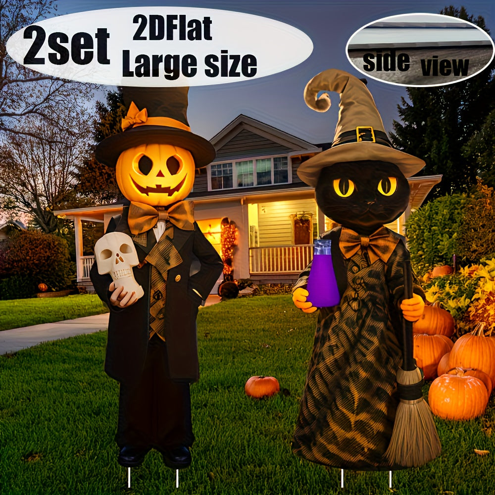 Halloween Yard Pumpkin Gentleman & Black Cat Witch Halloween - Tophatter Daily Deals
