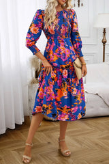 Printed Smocked Lantern Sleeve Ruffled Dress Casual Dresses - Tophatter Daily Deals