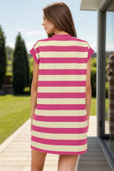 Striped Round Neck Cap Sleeve Mini Dress Casual Dresses - Tophatter Daily Deals