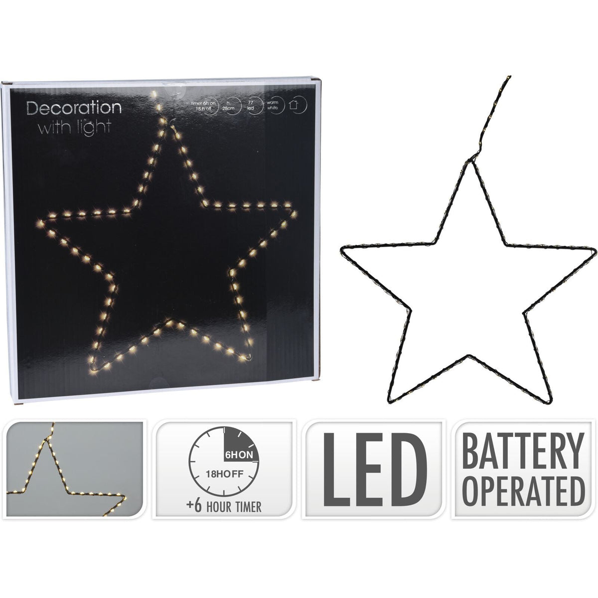 Medium Silhouette LED Christmas Star | 77 LED Star Light Window Decoration - 28cm LED Light - Tophatter Daily Deals
