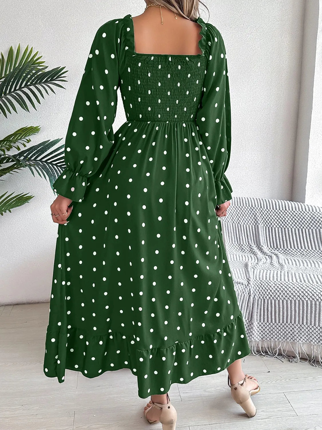 Polka Dot Flounce Sleeve Midi Dress Casual Dresses - Tophatter Daily Deals