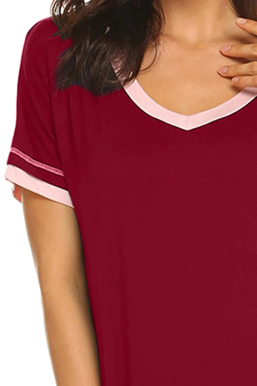 Contrast Trim Short Sleeve Lounge Dress Sleep Dresses - Tophatter Daily Deals