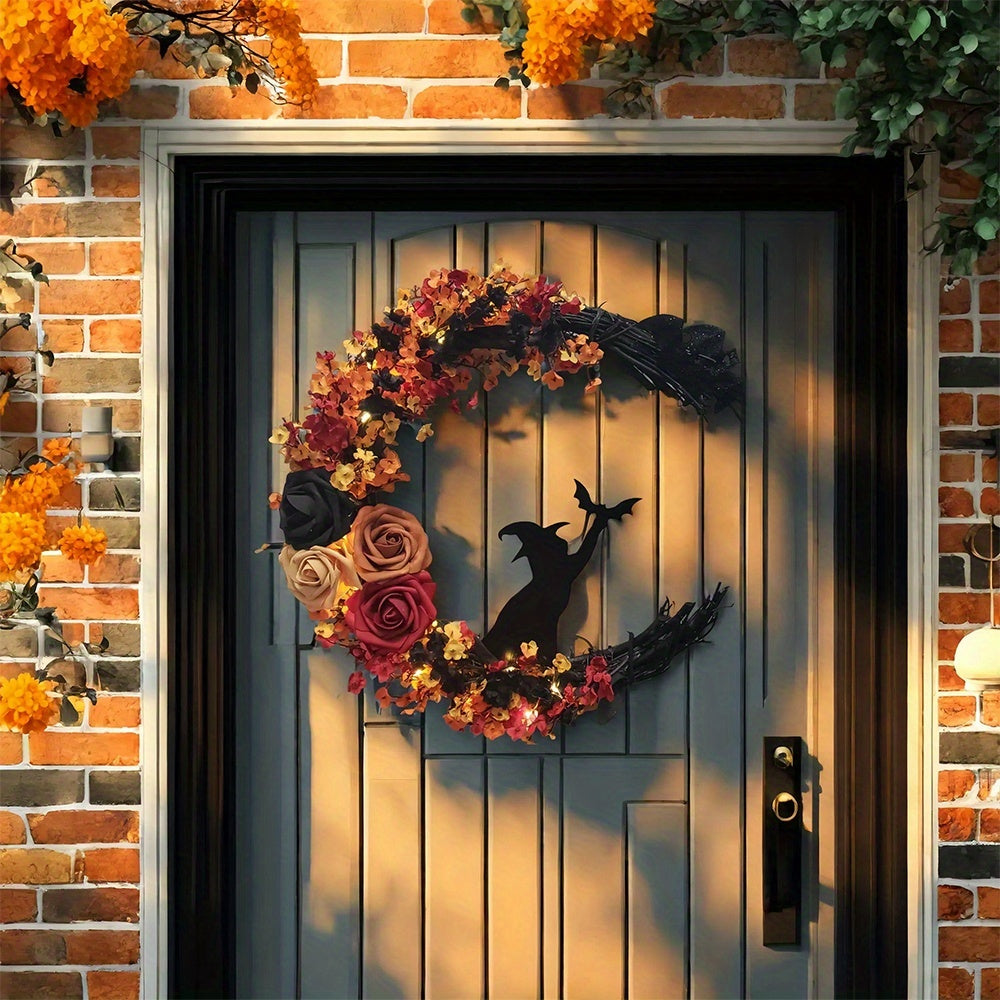 Gothic Halloween Wreath Witch Cat Moon Decor Occasions > Christmas > Christmas Wreaths & Garlands - Tophatter Daily Deals