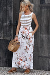 Striped Floral Round Neck Sleeveless Maxi Dress Casual Dresses - Tophatter Daily Deals