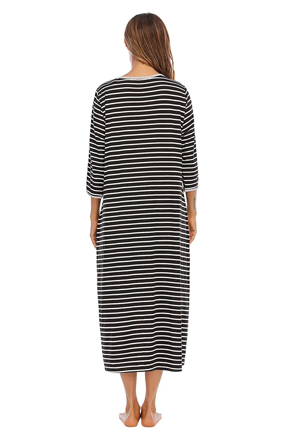 Round Neck Three-Quarter Sleeve Midi Night Dress Sleep Dresses - Tophatter Daily Deals