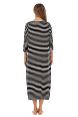 Round Neck Three-Quarter Sleeve Midi Night Dress Sleep Dresses - Tophatter Daily Deals