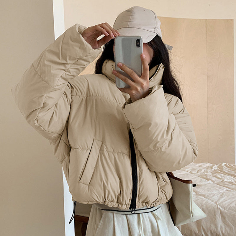 Insulating Women’s Cropped Puffer Coat - Boxy Polyester 3D Changing Face Moving Picture Frame - Tophatter Daily Deals
