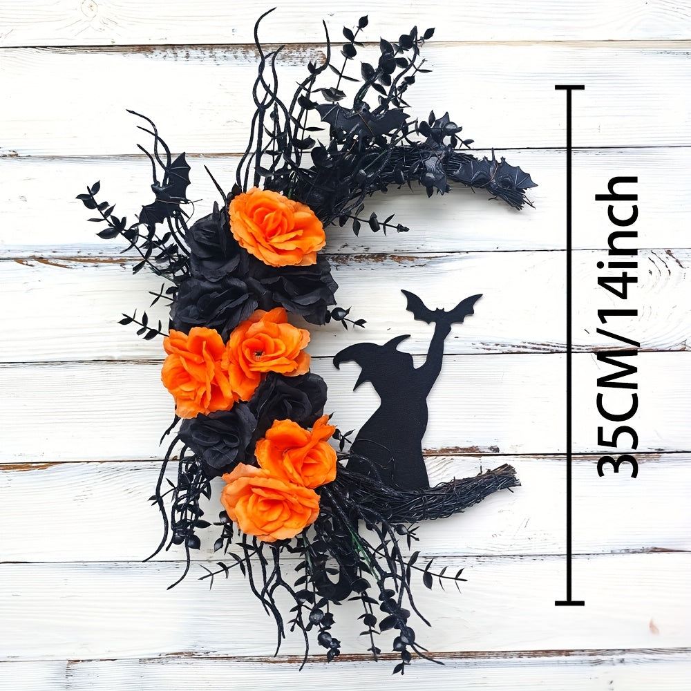 Halloween Witch Cat Moon Wreath Door Decor Halloween - Tophatter Daily Deals