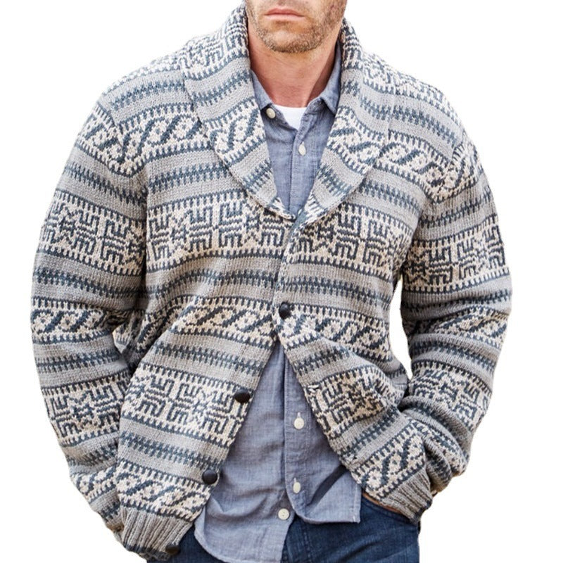 Warm Men's Cardigan - Shawl Lapel, Jacquard Knit, Winter 3D Changing Face Moving Picture Frame - Tophatter Daily Deals