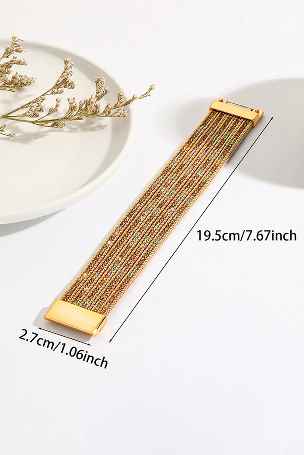 Gold Full Diamond Leather Wide Magnetic Buckle Bracelet Bracelets - Tophatter Daily Deals