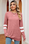 Striped Heathered Round Neck T-Shirt Blush Pink Women's T-Shirts - Tophatter Daily Deals