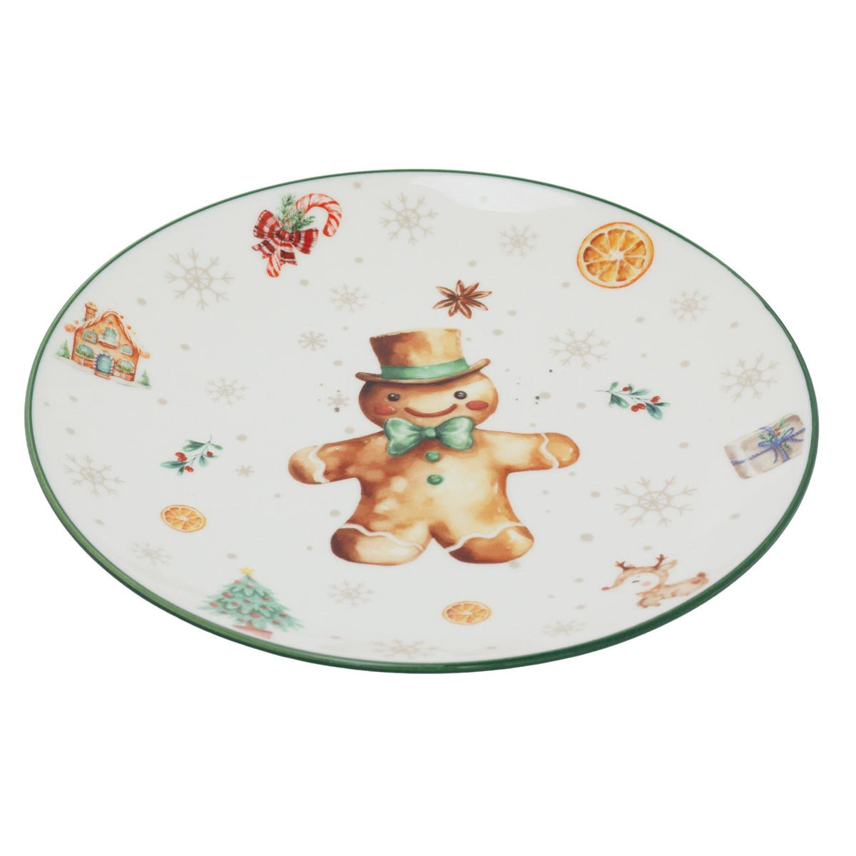 Gingerbread Christmas Side Plate | Ceramic Festive Tableware for Snacks - 19cm Plate - Tophatter Daily Deals