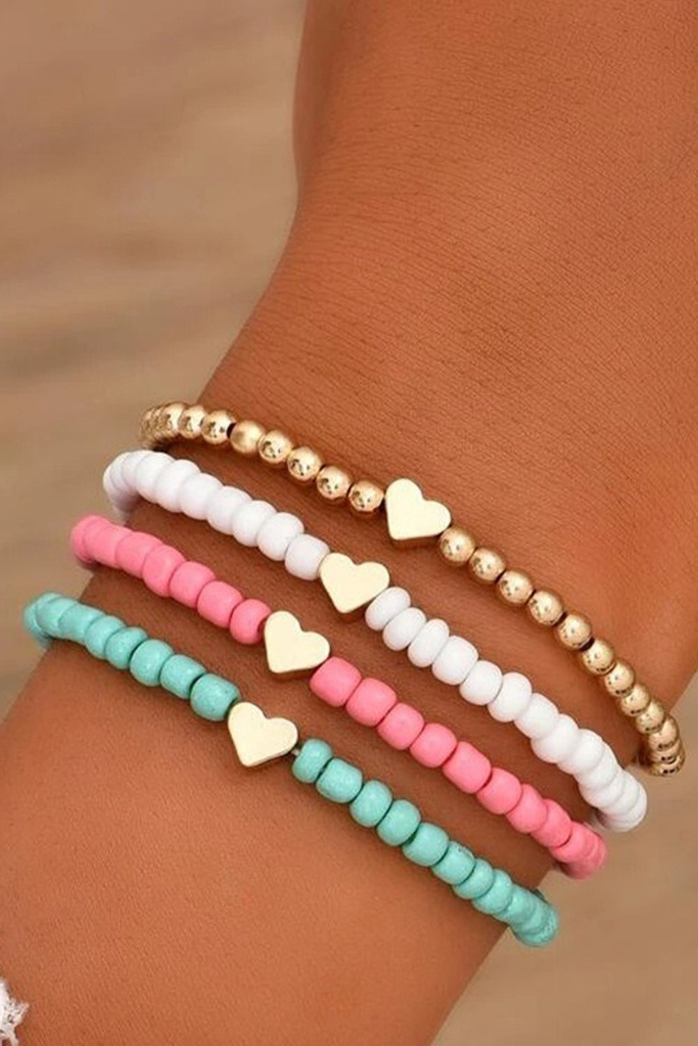 Pink Valentine Heart Beaded Layered Bracelet Bracelets - Tophatter Daily Deals