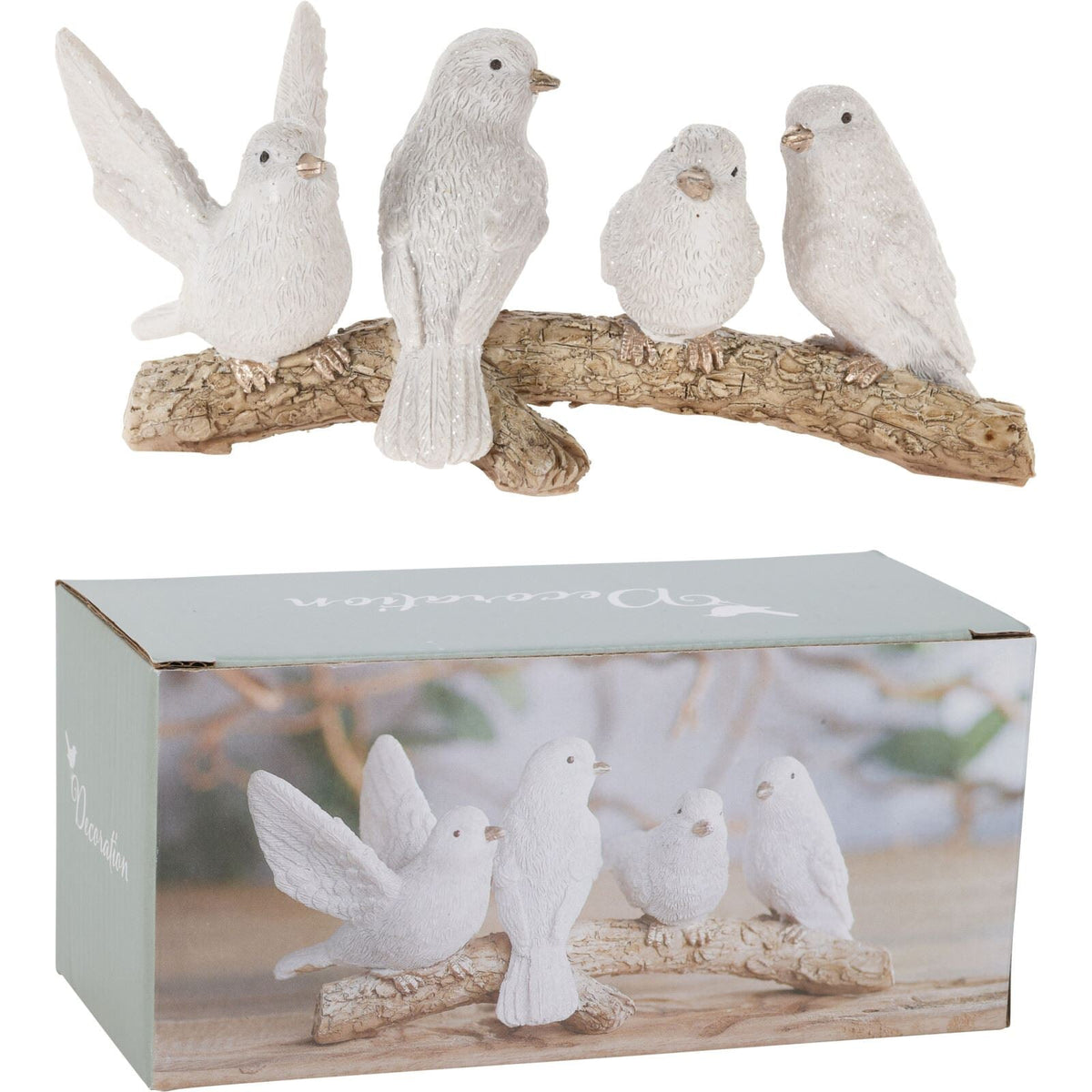 Winter Birds on Branch Figurine | 5 Birds Wildlife Christmas Ornament - 15cm Ornament - Tophatter Daily Deals