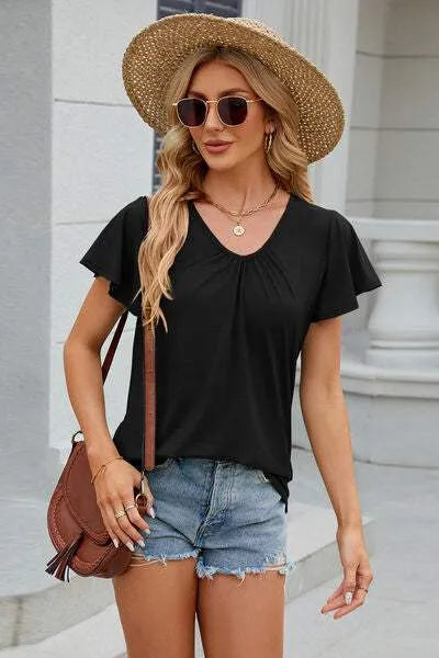 V-Neck Short Sleeve T-Shirt Black Women's T-Shirts - Tophatter Daily Deals