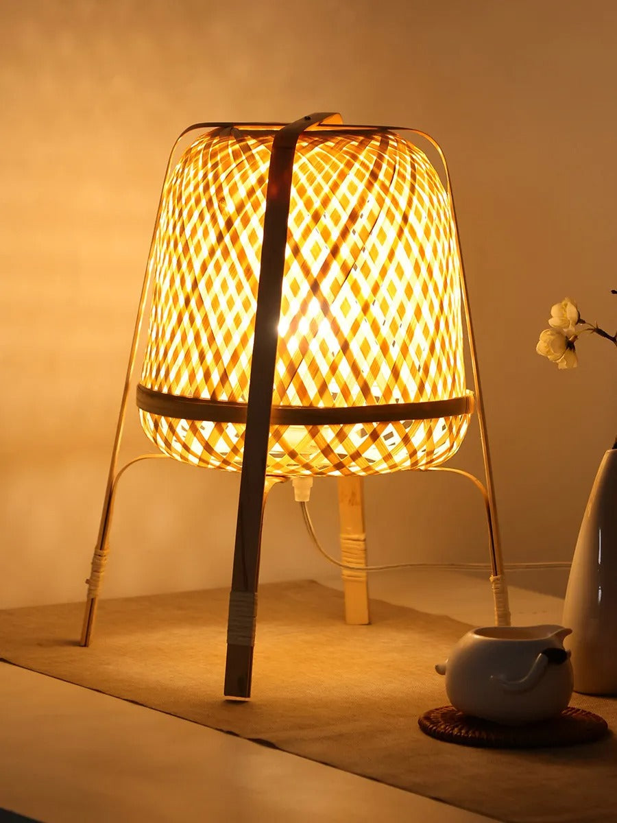 Bamboo Woven Decorative Table Lamp Creative Bedroom Bedside Lamp 0 - Tophatter Daily Deals