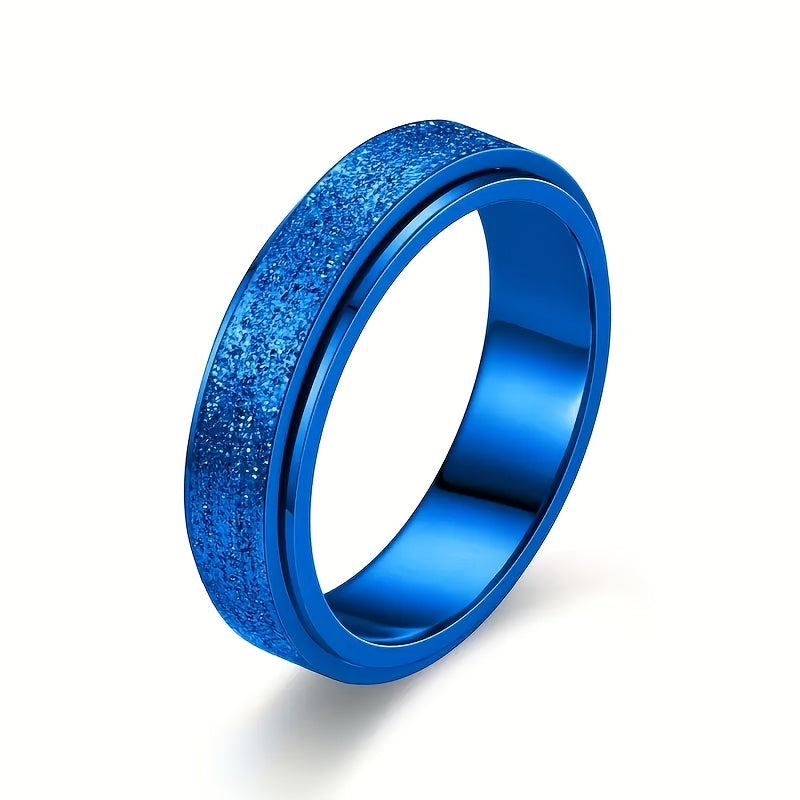 Stainless Steel Spinner Ring, Frosted Anxiety Fidget Band, 6 mm Blue Rings - Tophatter Daily Deals