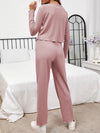 Button Front Long Sleeve Top and Pants Lounge Set Loungewear Sets - Tophatter Daily Deals