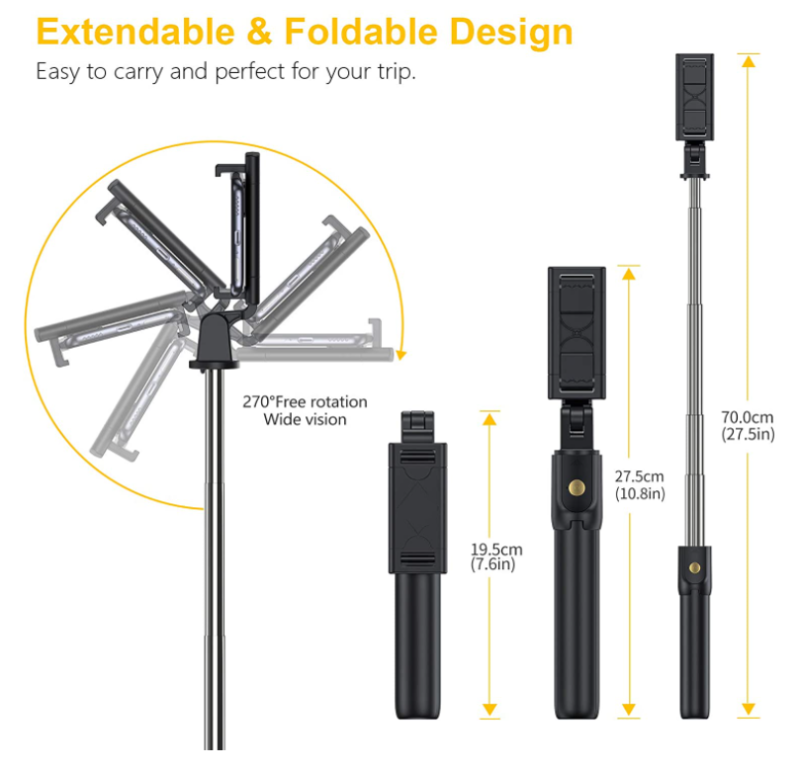 Bluetooth Selfie Tripod Telescopic Stick Remote Monopod Extendable Phone Stand Tripod Telescopic Stick Remote Monopod - Tophatter Daily Deals