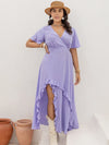 Plus Size Swiss Dot High-Low Surplice Dress Lavender Casual Dresses - Tophatter Daily Deals