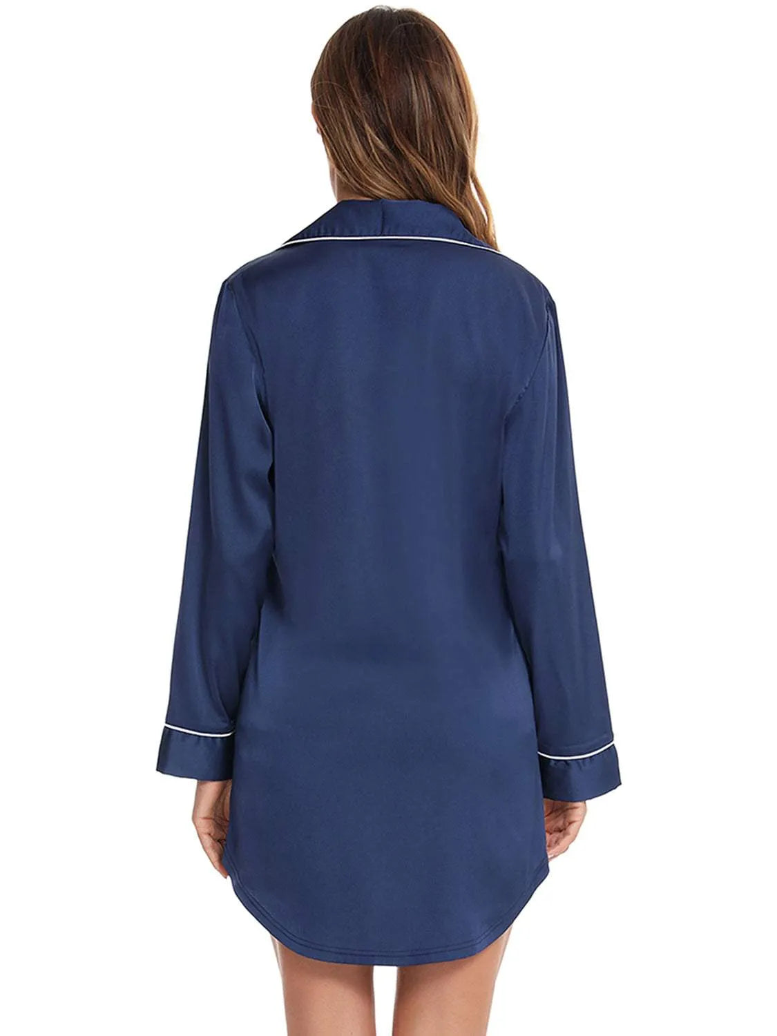 Button Up Lapel Collar Night Dress with Pocket Sleep Dresses - Tophatter Daily Deals
