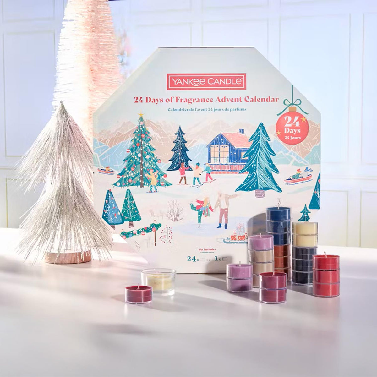 Yankee Candle Christmas Advent Calendar 24 Scented Tea Lights with Glass Holder Advent Calendar - Tophatter Daily Deals