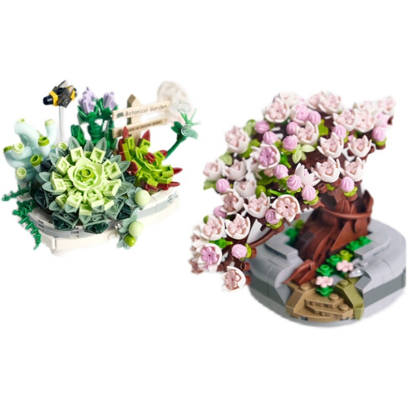 Blossom Pot Simulation Green Plant Household Decoration Toys Cherry blossom and succulent No accessories 0 - Tophatter Daily Deals