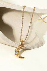 18K Gold Plated Inlaid Zircon Moon Pendant Necklace Necklaces - Tophatter Daily Deals