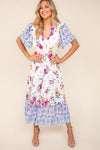 Haptics Printed Notched Short Sleeve Tiered Dress Ivory Blue Casual Dresses - Tophatter Daily Deals