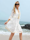 Lace Tassel V-Neck Three-Quarter Sleeve Dress Casual Dresses - Tophatter Daily Deals