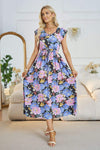 Floral V-Neck A-Line Midi Dress Casual Dresses - Tophatter Daily Deals