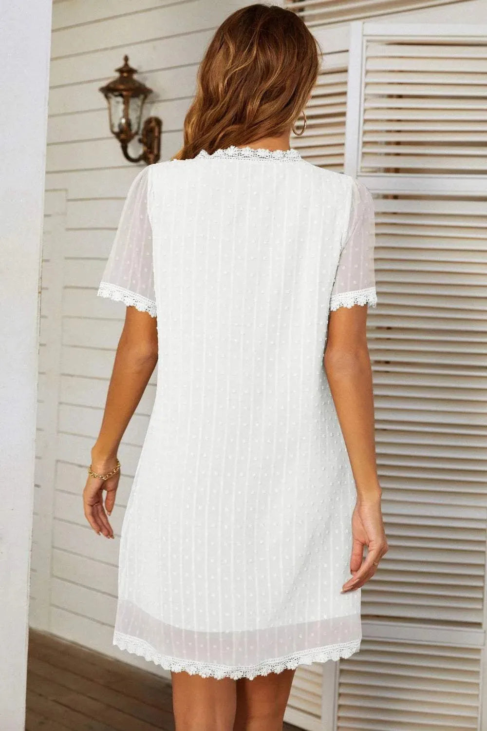 Lace Detail V-Neck Short Sleeve Dress Casual Dresses - Tophatter Daily Deals
