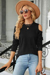 Round Neck Cold Shoulder T-Shirt Black Women's T-Shirts - Tophatter Daily Deals