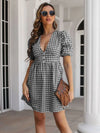 Decorative Button Plaid Short Sleeve Dress Casual Dresses - Tophatter Daily Deals