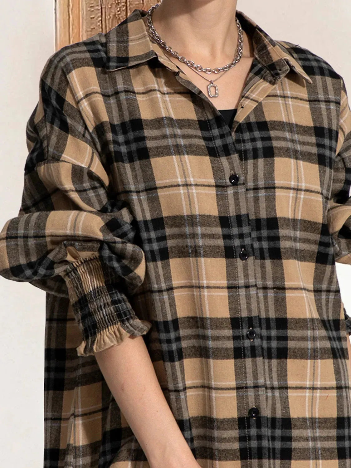FAM-FAM Button Up Plaid Long Sleeve Shirt Dress Casual Dresses - Tophatter Daily Deals