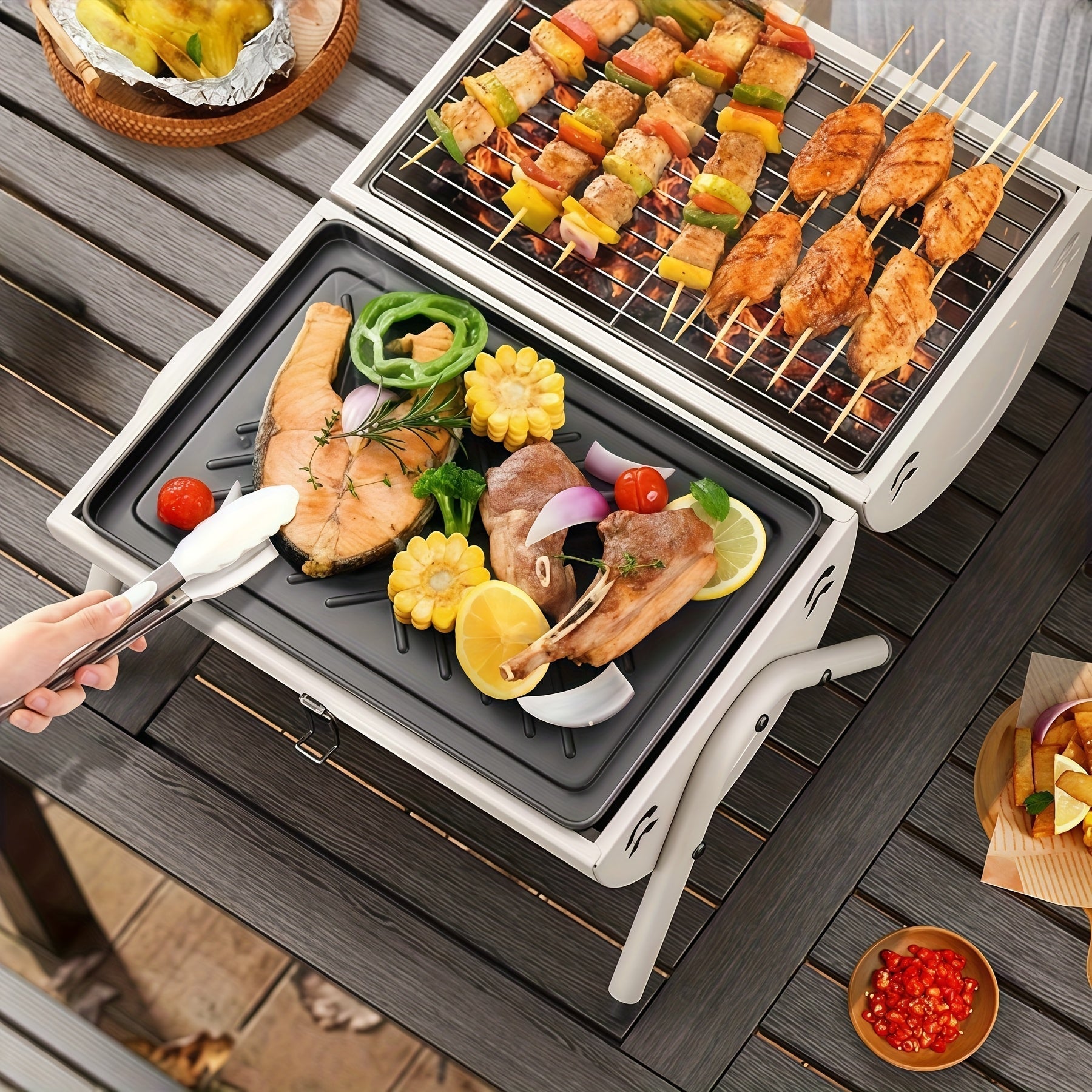 Double-Sided Charcoal Grill with Lid Kitchen Appliances - Tophatter Daily Deals