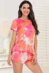 Tie-Dye Round Neck Short Sleeve Top and Shorts Lounge Set - Tophatter Deals