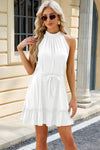 Ruched Grecian Neck Tie Waist Mini Dress Casual Dresses - Tophatter Daily Deals