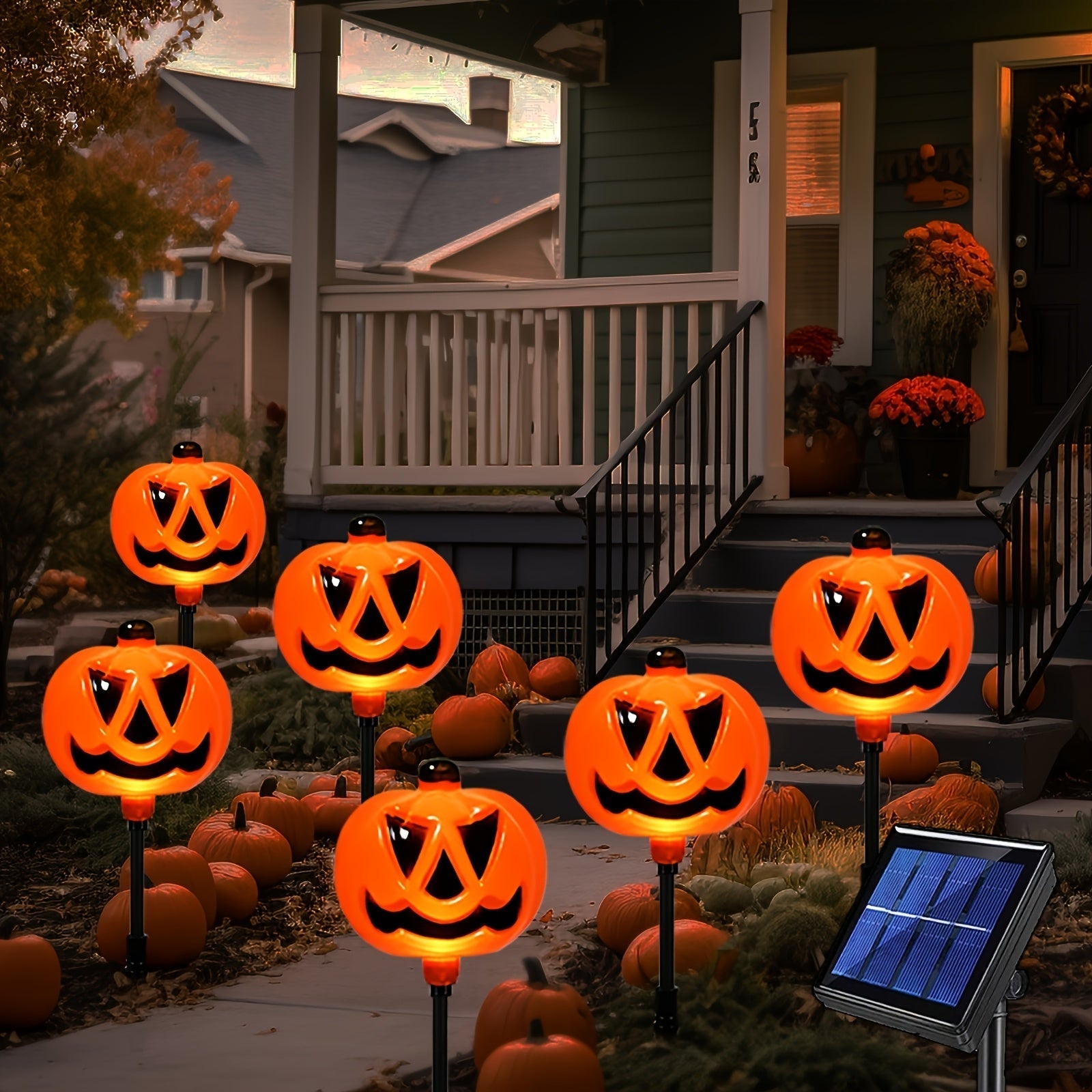 Solar Powered Pumpkin Lights (Set of 6) Halloween - Tophatter Daily Deals