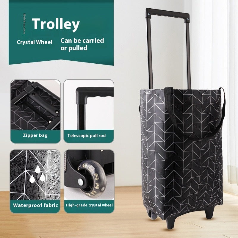 Bold Trolley Shopping Cart Foldable Household Black Plaid 0 - Tophatter Daily Deals