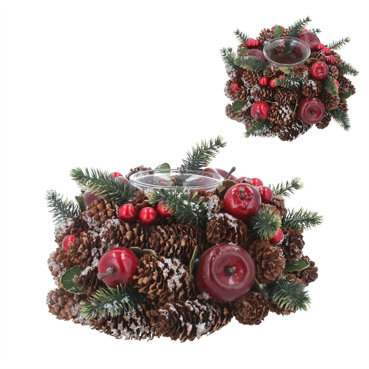 Christmas Tealight Candle Holder | Pinecone & Fruit Wreath Centrepiece - 16cm Candle Holder - Tophatter Daily Deals
