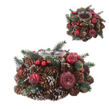 Christmas Tealight Candle Holder | Pinecone & Fruit Wreath Centrepiece - 16cm Candle Holder - Tophatter Daily Deals