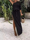 Slit Openwork Single Shoulder Knit Dress Black Casual Dresses - Tophatter Daily Deals