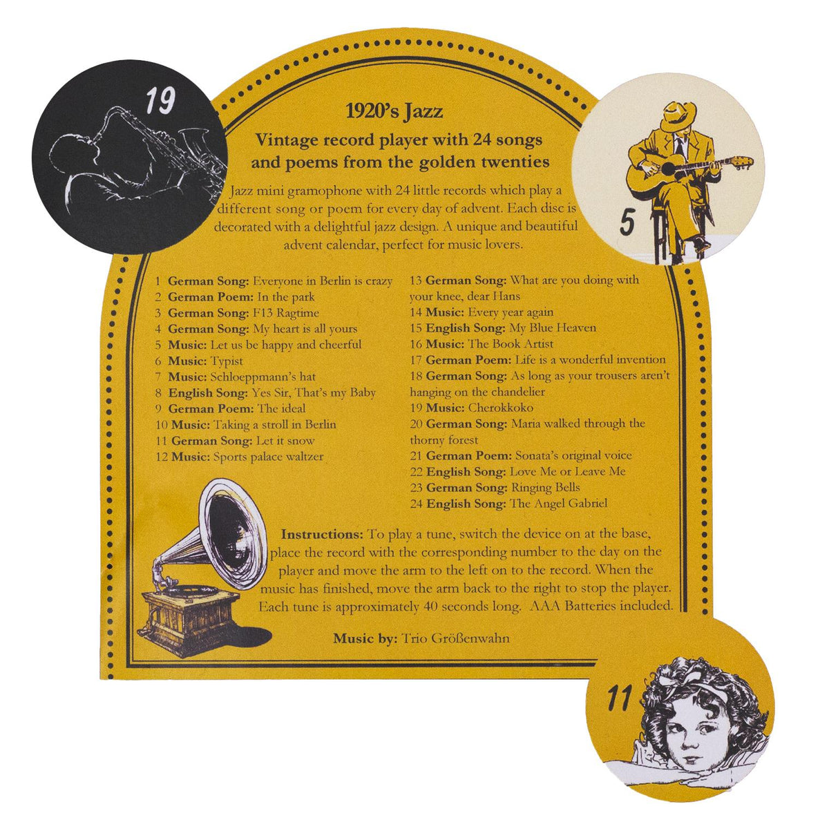 Jazz Gramophone Christmas Advent Calendar | Mini Musical Music Box with 24 Songs Advent Calendar - Tophatter Daily Deals