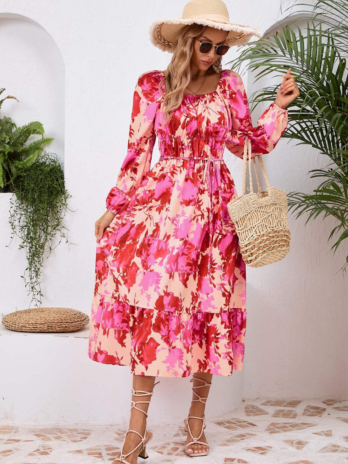 Printed Long Sleeve Midi Dress Casual Dresses - Tophatter Daily Deals