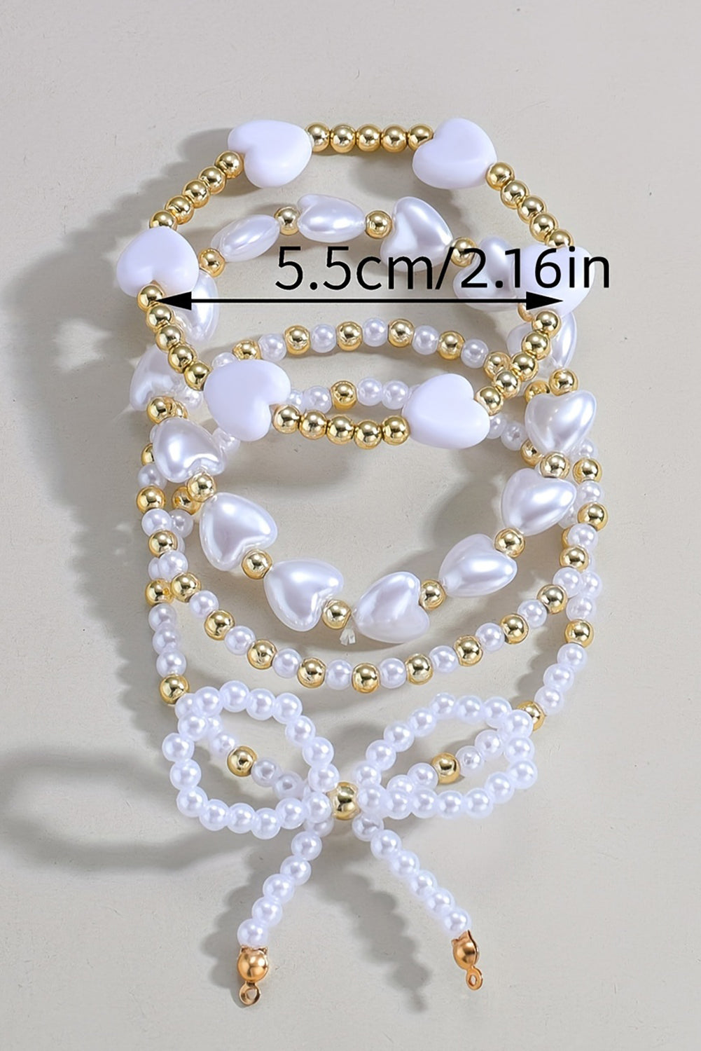 White Bowknot Heart Pearl Beaded Bracelet Set Bracelets - Tophatter Daily Deals