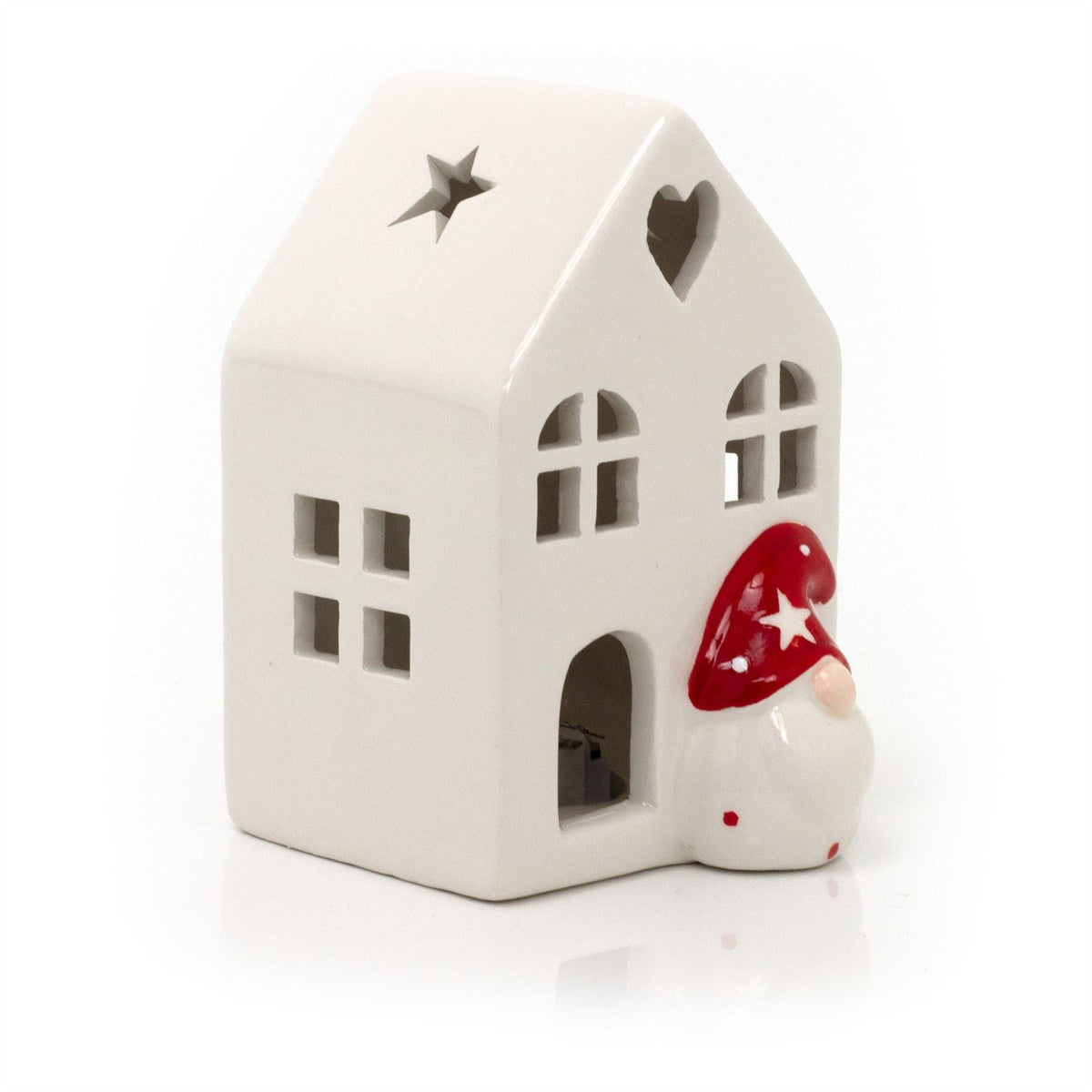 White Ceramic LED Christmas House with Gonk | Light Up Festive Decoration - 11cm Ornament - Tophatter Daily Deals