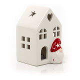 White Ceramic LED Christmas House with Gonk | Light Up Festive Decoration - 11cm Ornament - Tophatter Daily Deals