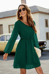 Swiss Dot V-Neck Lantern Sleeve Mini Dress Casual Dresses - Tophatter Daily Deals